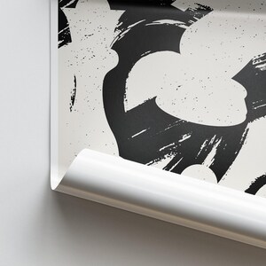 May include: Black and white abstract pattern with brushstrokes on a white background. The pattern is a repeating design of abstract shapes.