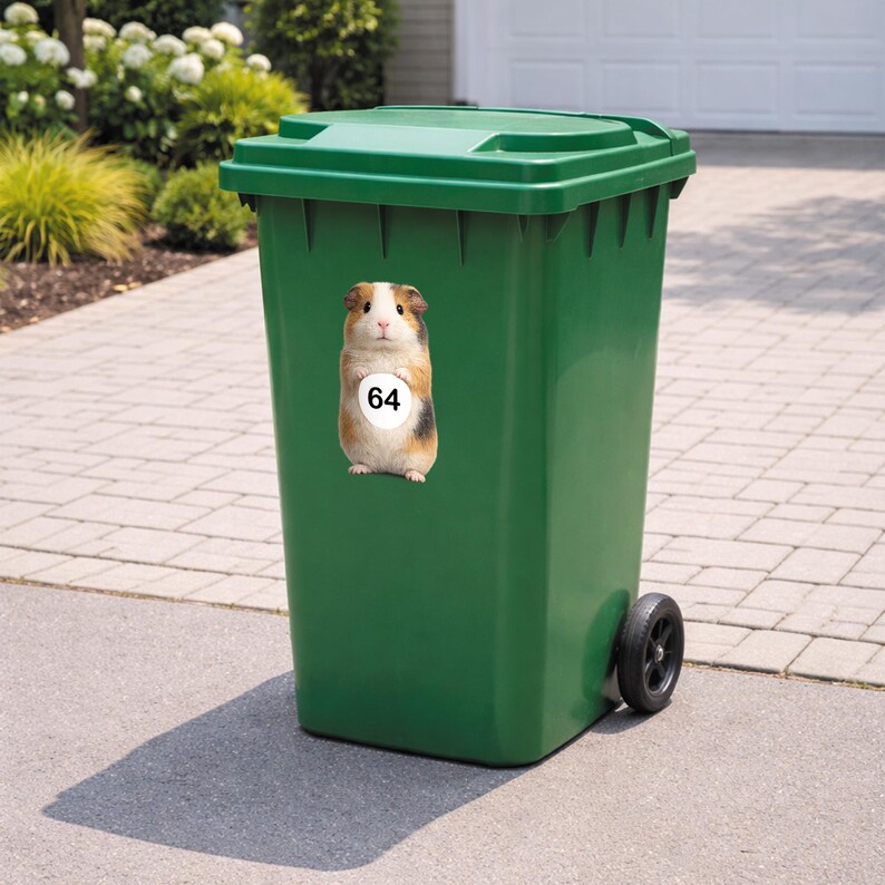 Personalised Wheelie Bin Sticker | Guinea Pig House Number Decal | Waterproof Outdoor Dustbin Label zdjęcie 3
