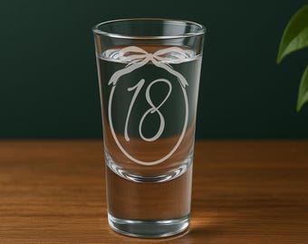 Personalised Birthday Shot Glass | Custom Age - Ribbon Bow Frame | Milestone Birthday Gift | Custom Engraved Keepsake for Her 18th