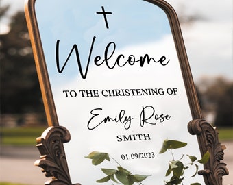 Christening Welcome Sign For Mirror Or Board - Personalise With Full Name & Date, Vinyl Decal Sticker for DIY Christening - Easy to Apply
