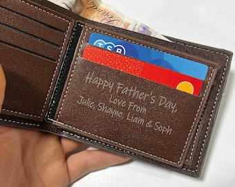 Engraved Leather Men's Wallet for Dad Gift, Father's Day Custom Name and Message Personalised Wallet Gift For Him Groomsman Gift