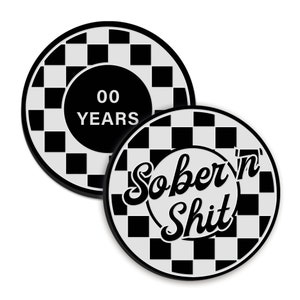 Sober 'n' Shit - Checkered Acrylic Sobriety Chip: Customisable Sober Time, Personalised Sobriety Coin, AA Token, Recovery Milestone Gift image 5