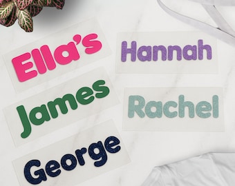 Personalised Name Iron-On Transfer in Bubble Font | Custom HTV | Vinyl Decal for T-Shirts, Baby Clothing & Bags
