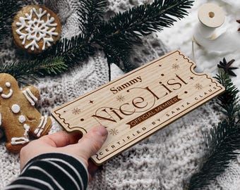 Nice List Ticket - Snowflakes: Personalised Santa's Nice List Wooden Ticket Certificate, Christmas Keepsake for Kids, Magic Christmas Gift