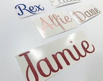 Personalised Multiple Colour and sizes Sparkly Glitter Name Vinyl Wedding Sticker Wine Gin Glass Box Water Bottle Christmas Label