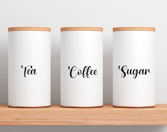 Tea, Coffee & Sugar Jar Labels: Custom Kitchen Pantry Organising Vinyl Stickers, Sticker For Kitchen, Organization, Home Decor