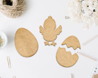 Easter Craft Blanks - Wooden Chick Egg Cracked Egg Shapes:  DIY Painting Laser Cut MDF Embellishments for Spring Decor & Crafts