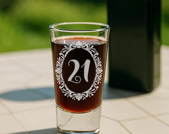 Personalised Birthday Shot Glass | Custom Age - Regal Bloom Frame | Milestone Birthday Gift | Custom Engraved Keepsake for 18th Birthday