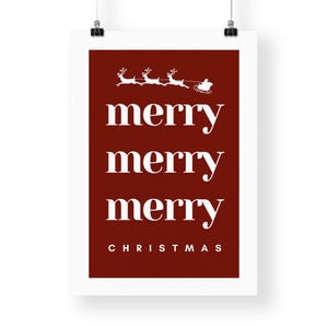 Merry christmas wall art – minimal red xmas poster – modern typography print for festive gallery wall – seasonal home decor image 5