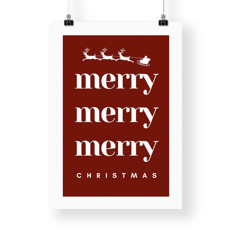 Merry christmas wall art – minimal red xmas poster – modern typography print for festive gallery wall – seasonal home decor image 5