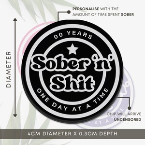 Sober 'n' Shit - Chip acrílico de sobriedad con forma de estrella: tiempo de sobriedad personalizable, moneda de sobriedad personalizada, ficha AA, regalo para un hito de recuperación imagen 4