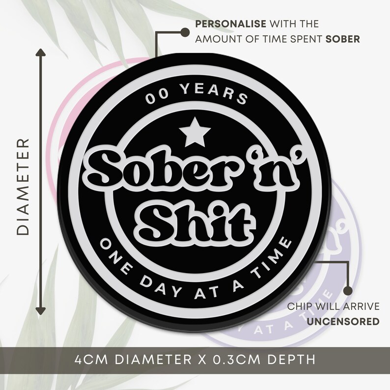 Sober 'n' Shit - Chip acrílico de sobriedad con forma de estrella: tiempo de sobriedad personalizable, moneda de sobriedad personalizada, ficha AA, regalo para un hito de recuperación imagen 4