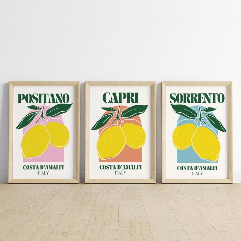 Sorrento - amalfi italy print: modern italian location poster, amalfi coast aesthetic, home decor, lemon illustration, mediterranean, travel image 4