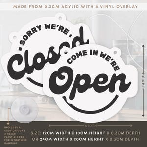 Open & Closed Hanging Shop Sign - Retro Circle: Small Business Shop Door Sign with Suction Cup – Double-Sided Hanging Shop Plaque Decor image 5