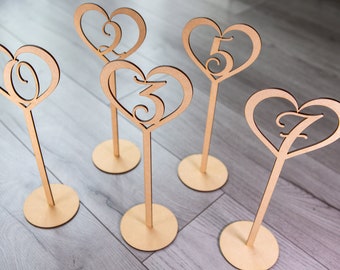 Wedding Heart Table Numbers Wood - Rustic Table Number Wooden Natural Finish