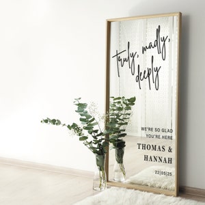 Custom wedding mirror decal, personalized wedding sign, DIY wedding decor, romantic wedding decal, custom name wedding sticker, wedding date decal, wedding mirror sticker, elegant wedding decor, minimalist wedding sign, wedding quote decal