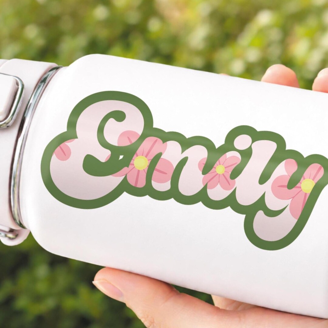 Personalised Name Sticker With Pink Flowers | Custom Floral Name Decal ...