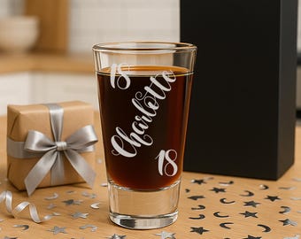 Personalised Birthday Shot Glass | Swirl Script Name & Age | Custom Engraved | Milestone Birthday Gift for Him or Her | 18th or 21st
