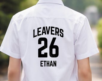 2026 School Leavers Personalised Iron-On Decal – Bold Year Number & Name – Easy DIY Transfer for Hoodies or T-Shirts | Year 6 or Year 11