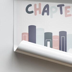 May include: A white background with the word "CHAPTER" in colorful, stylized letters. Below the word are a row of colorful, abstract books.