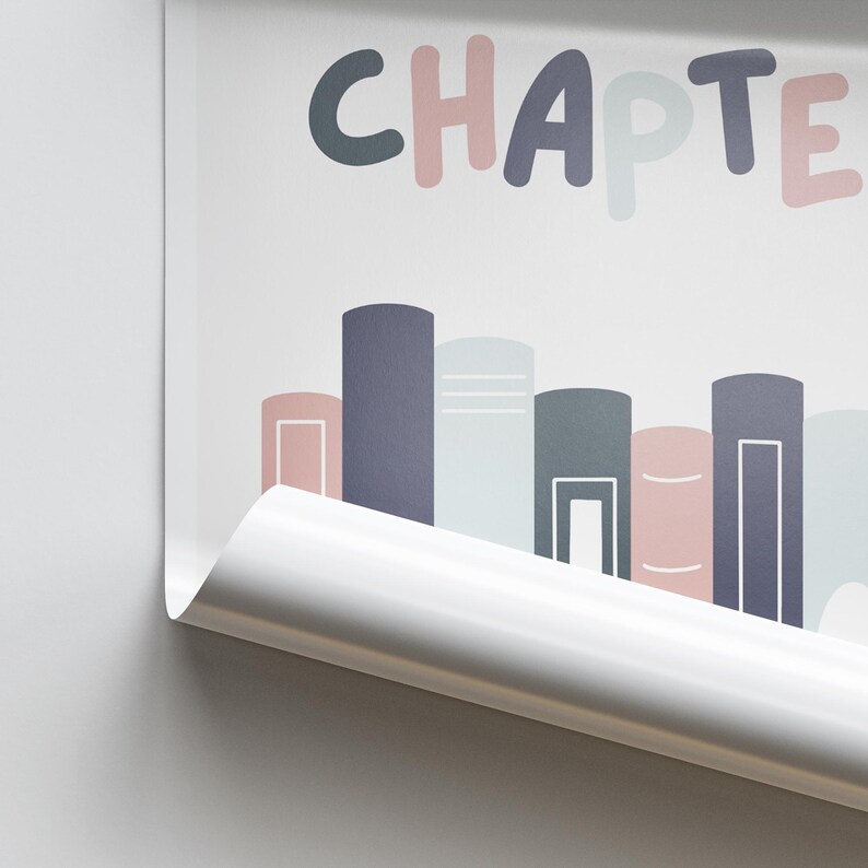 May include: A white background with the word "CHAPTER" in colorful, stylized letters. Below the word are a row of colorful, abstract books.