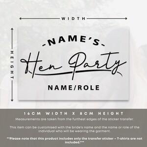 May include: Black and white text graphic for a hen party. The text reads "NAME'S Hen Party NAME/ROLE". The graphic is 16 cm wide and 8 cm high.
