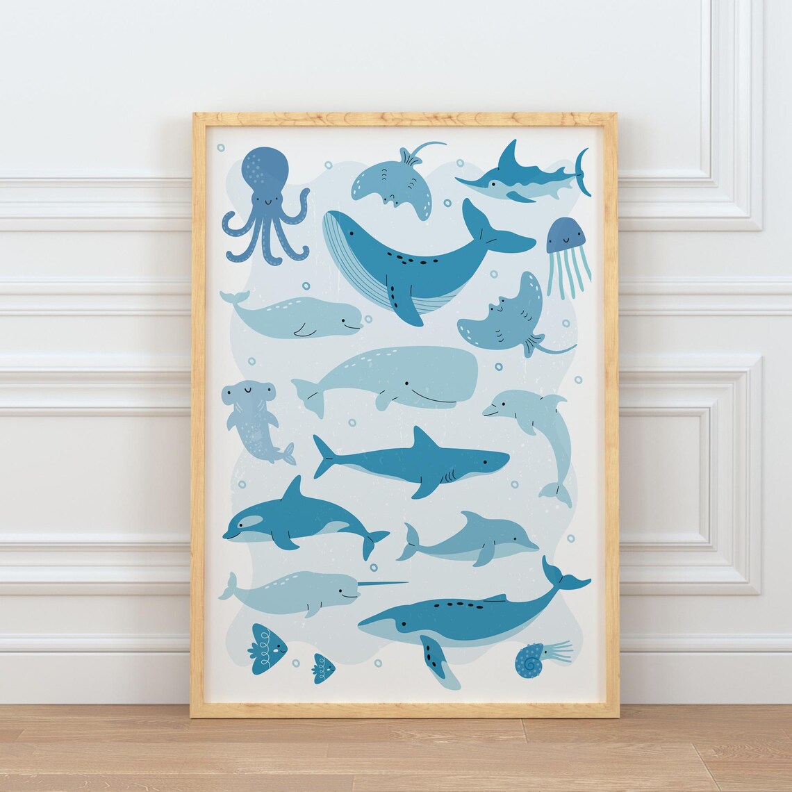Ocean Animals Poster for Kids – Blue Sea Life Decor, Kids Room Wall Art ...