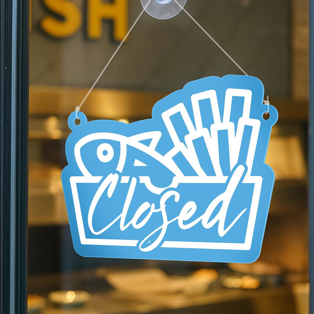 Chippy Shop Sign Fish and Chips Open & Closed Sign: Acrylic Double-sided Hanging Door ...