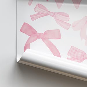 Pink bow poster: coquette aesthetic print, cute pink bows wall art, chic home decor, modern art, trendy interior design, girly stylish decor image 4