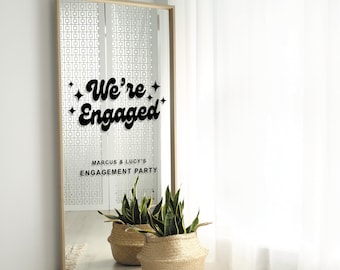 Retro We're Engaged - Personalised Vinyl Sticker: Engagement Party Sticker Decal For DIY Mirror or Sign, Fun Custom Engagement Party Decor