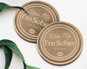 Kiss Me, I'm Sober - 02 Sobriety Coin: Custom Sobriety Token, Personalised Milestone, Sobriety Keepsake, AA Chip, Addiction Recovery Token