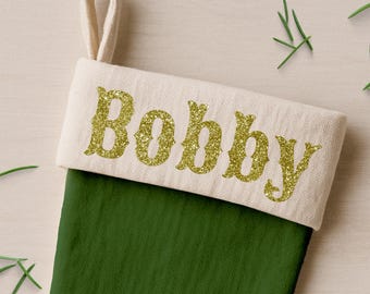 Personalised Christmas Name Iron On Sticker – Font 5 | Vintage Retro Custom Heat Transfer Vinyl for Christmas Stockings, Santa Sacks & Gifts