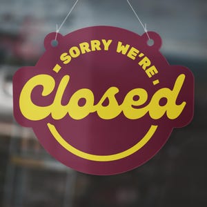 Open & Closed Hanging Shop Sign - Retro Circle: Small Business Shop Door Sign with Suction Cup – Double-Sided Hanging Shop Plaque Decor image 2