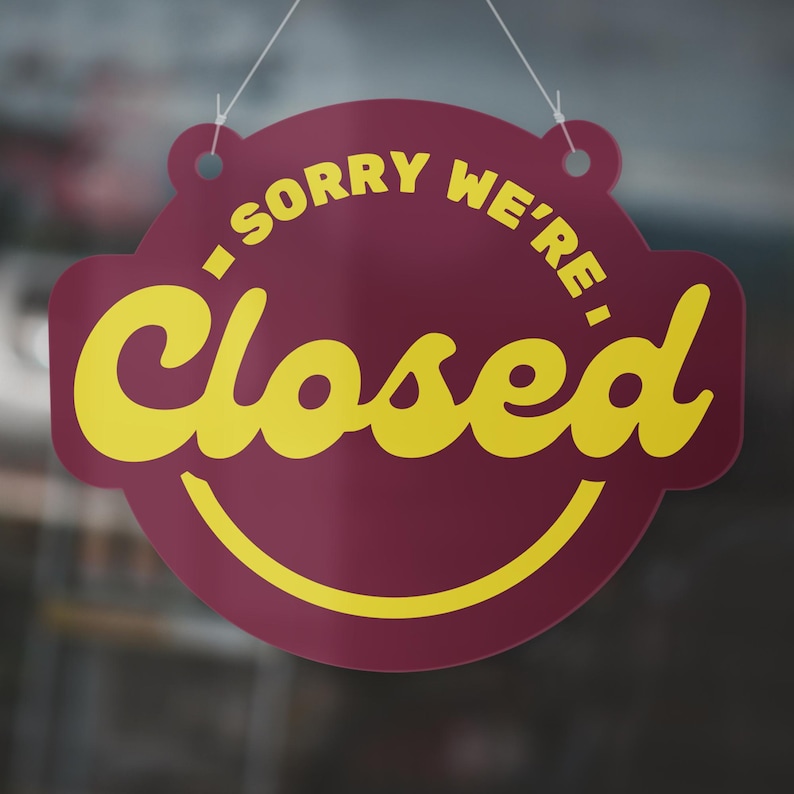 Open & Closed Hanging Shop Sign - Retro Circle: Small Business Shop Door Sign with Suction Cup – Double-Sided Hanging Shop Plaque Decor image 2