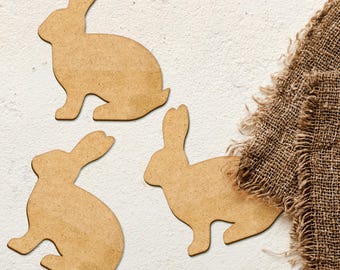 MDF Rabbit Craft Blanks – Bunny-Shaped Wooden Cutouts, Easter, Spring Decor, Wood Pieces for Painting, Scrapbooking & Crafts (Set of 3)