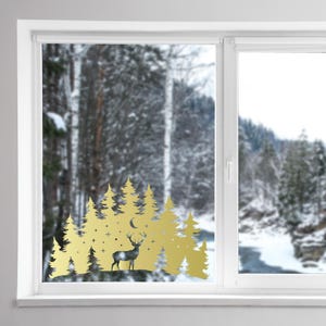 Bosque de renos - Adhesivo para ventana o pared, adhesivo con temática invernal/navideña, adhesivo navideño acogedor, escaparate festivo, calcomanía invernal imagen 2