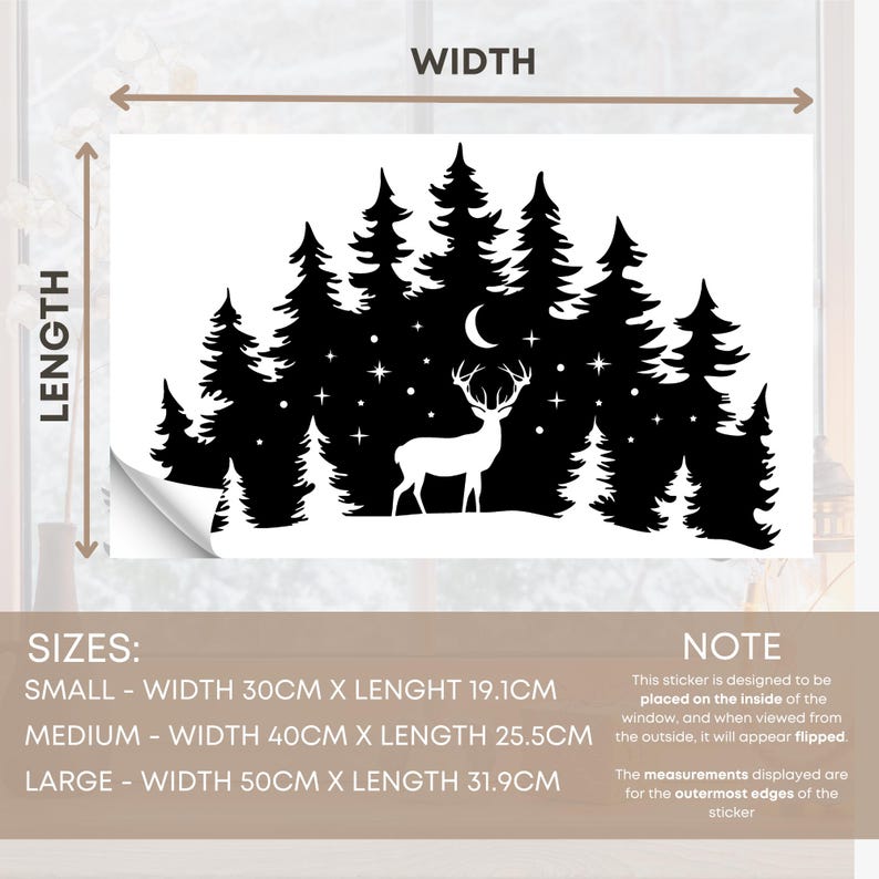 Bosque de renos - Adhesivo para ventana o pared, adhesivo con temática invernal/navideña, adhesivo navideño acogedor, escaparate festivo, calcomanía invernal imagen 5