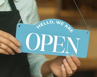 Open and Closed Sign - Classic Arch: Double-Sided Acrylic Shop Window Sign, Door Sign with Suction Cup – Retail, Office, Cafe, Restaurant