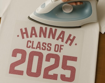 Personalised School Leavers Iron-On Transfer | Class of 2025 | Custom Name & Year | DIY Graduation T-Shirt Vinyl | Easy to Apply HTV Decal