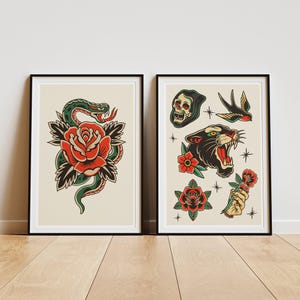 Traditional Tattoo Art, Tattoo Flash Poster, Vintage Tattoo Decor, Classic Tattoo Poster, Tattoo Art Print, Ink Inspired Decor, Tattoo lover Gift, Wall Art Decor, Tattoo Studio Decor, Unique Art Posters, Vintage Ink Art, Timeless Tattoo Designs