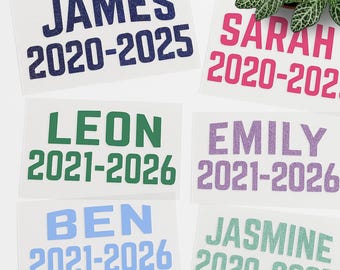 Personalised School Leavers Iron-On Transfer – Name & Years Design – Custom DIY Vinyl for T-Shirts or Hoodies  | Year 6 | Year 11 Leavers