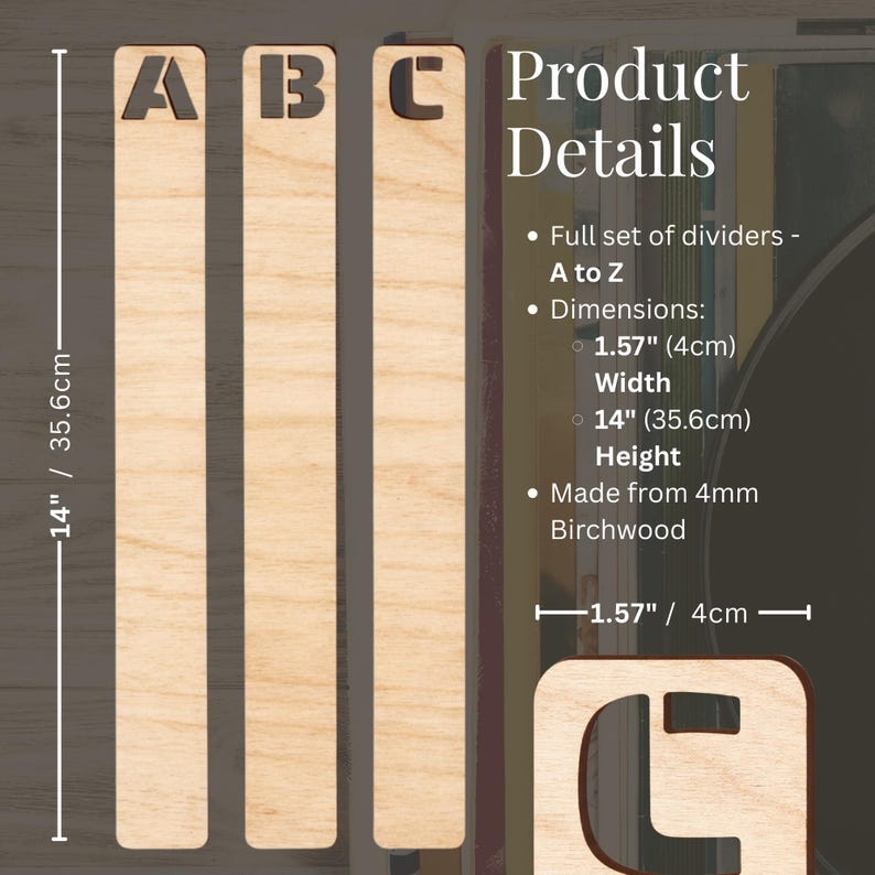 Vertical Vinyl Record Dividers for Crates | Wooden Alphabet LP Organisers | A–Z Album Filing Tabs for Record Storage | Music Gift image 4