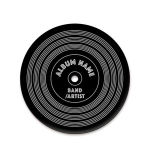 Puede incluir: Dise&ntilde;o de disco de vinilo en blanco y negro con el texto "ALBUM NAME" y "BAND/ARTIST" en un c&iacute;rculo.