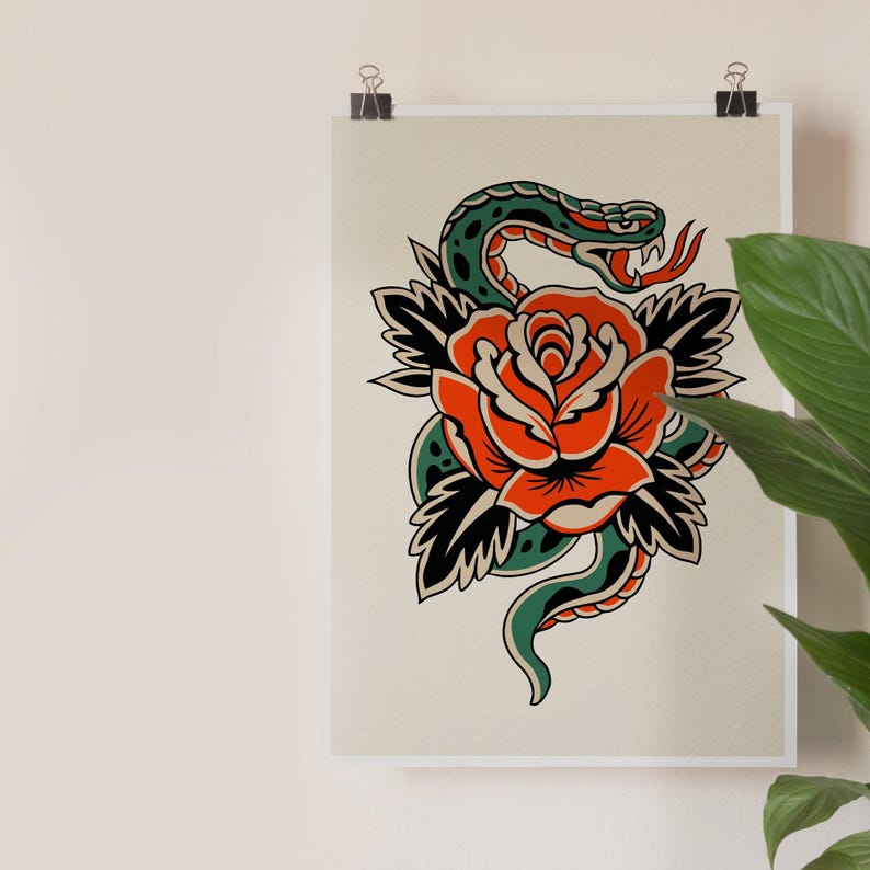 Traditional Snake Tattoo Style Poster | Vintage Tattoo Art for Alternative Home Decor image 2