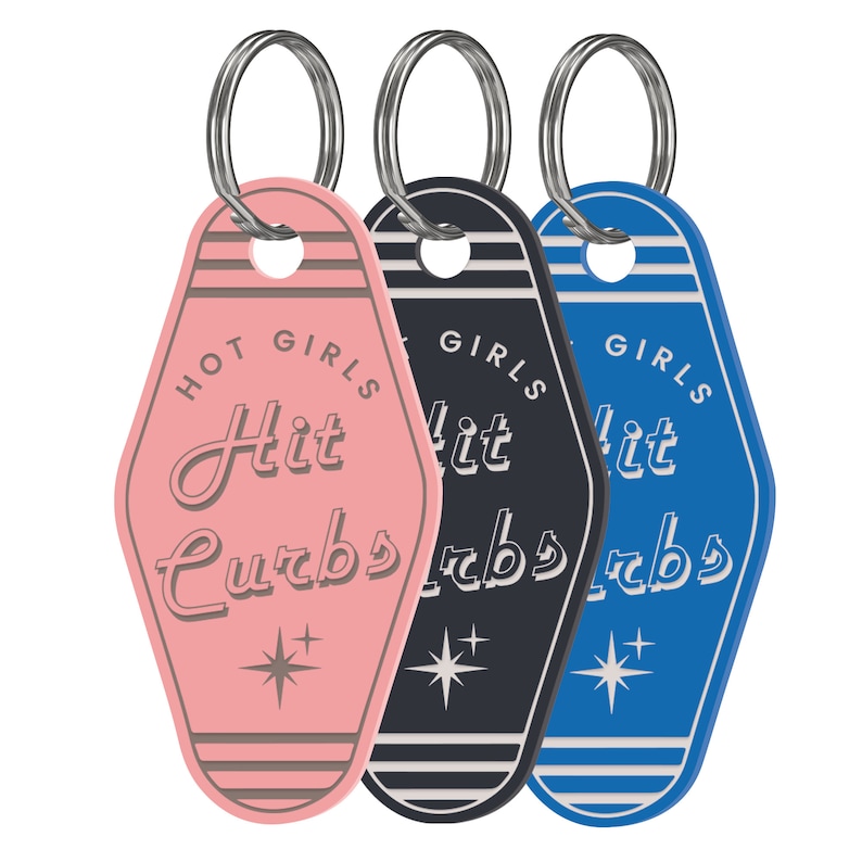 Hot Girls Hit Curbs Motel Keyring - Vintage Vibes, Funny quote Keychain, Retro-Inspired Bag Charm, Unique Gift Idea, Girly Car Accessory image 2