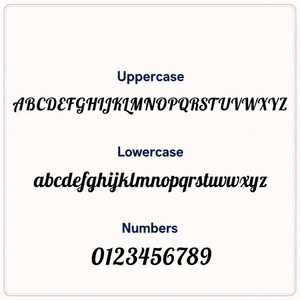 Puede incluir: Sobre un fondo blanco, se muestran letras may&uacute;sculas y min&uacute;sculas, y n&uacute;meros en una fuente cursiva. Las palabras "Uppercase" y "Lowercase" est&aacute;n sobre las letras. Los n&uacute;meros del 0 al 9 se muestran debajo.