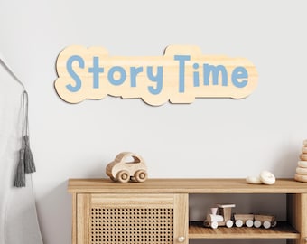 Story Time Plaque: Wooden Sign with Acrylic Letters - Perfect for Kids' Reading Corner or Playroom, Children's Room Decor, Book Lover Gift