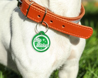 I Can't Control My Licker - Stars Personalised Dog Collar Tag: Funny Custom Pet Safety Accessories, New Pet Essentials, Unique Gift For Dog