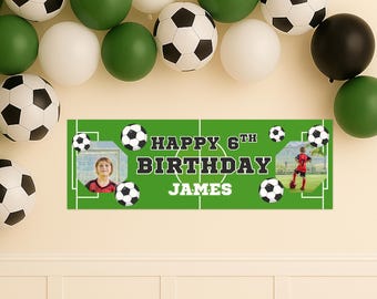 Personalised Football Birthday Banner – Custom Name, Age & Photos – Sports Themed Kids Party Decoration | Party Decor for Boys
