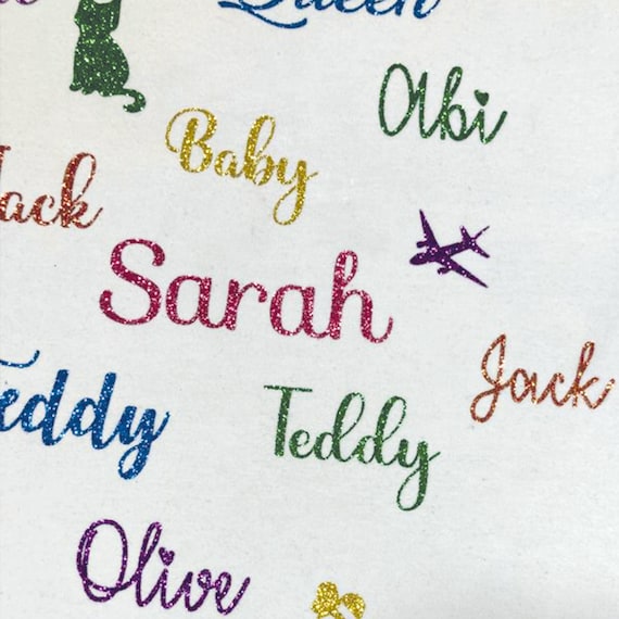 Personalised Glitter Iron on Name Label FREE Symbol Heat Etsy UK